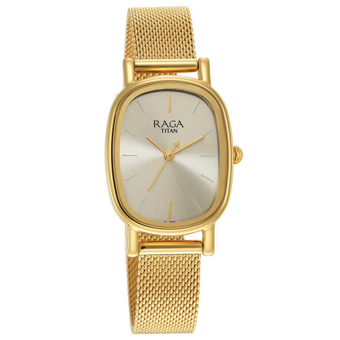 Titan Womens Raga Viva V Phase II Light Champagne Dial Stainless Steel Analog Watch - 2665YM01, Yellow Plating