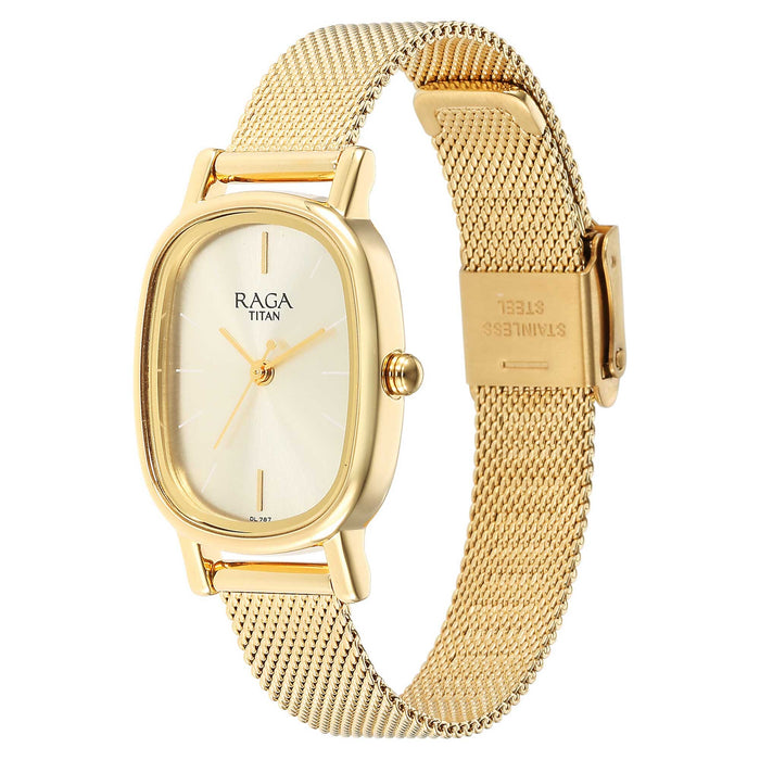 Titan Womens Raga Viva V Phase II Light Champagne Dial Stainless Steel Analog Watch - 2665YM01, Yellow Plating