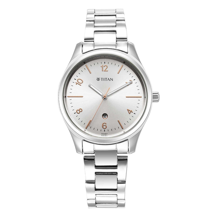Titan Women's Silver White Dial Leather Strap Watch