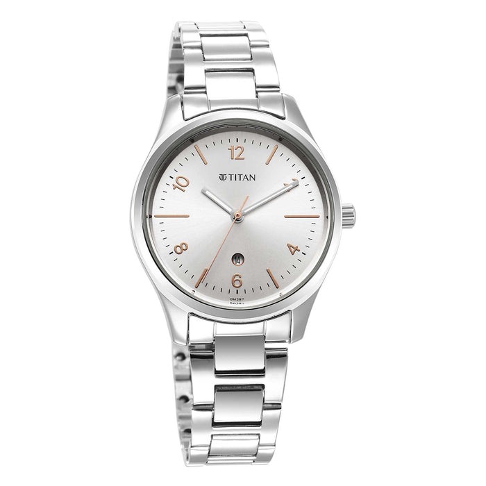 Titan Women's Silver White Dial Leather Strap Watch