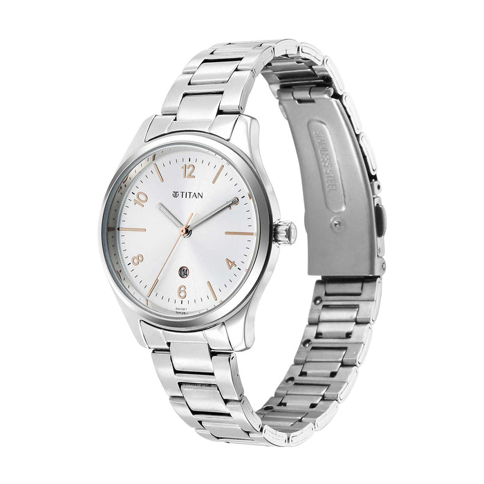 Titan Women's Silver White Dial Leather Strap Watch