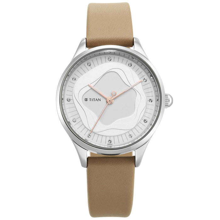 Titan Women's Wander White Dial Leather Strap Watch