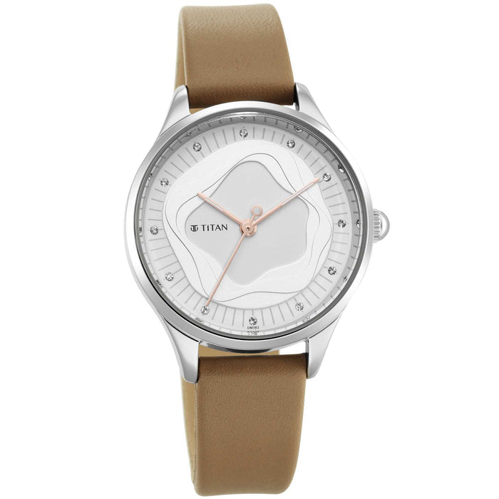 Titan Women's Wander White Dial Leather Strap Watch