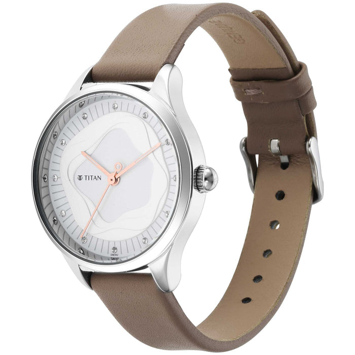 Titan Women's Wander White Dial Leather Strap Watch