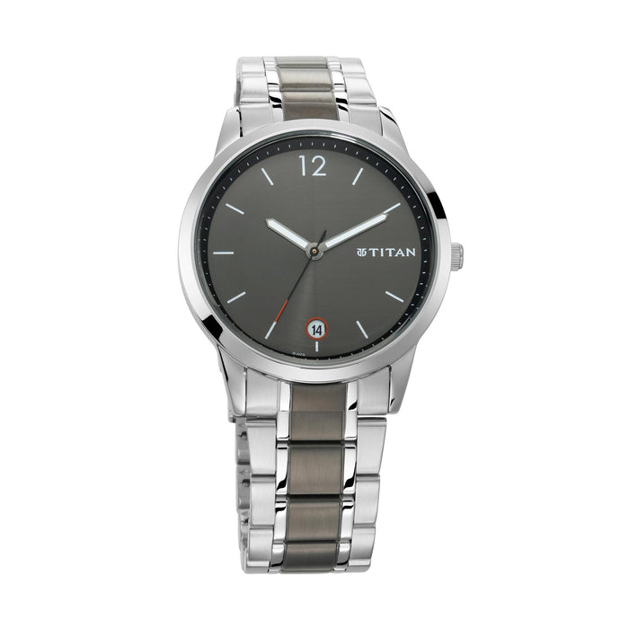Titan Workwear 1806KM01 Two-Tone Stainless Steel Band Round Analog Watch for Men - Silver, Black, bracelet