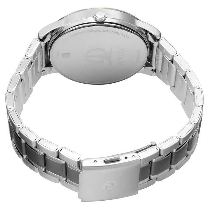 Titan Workwear 1806KM01 Two-Tone Stainless Steel Band Round Analog Watch for Men - Silver, Black, bracelet