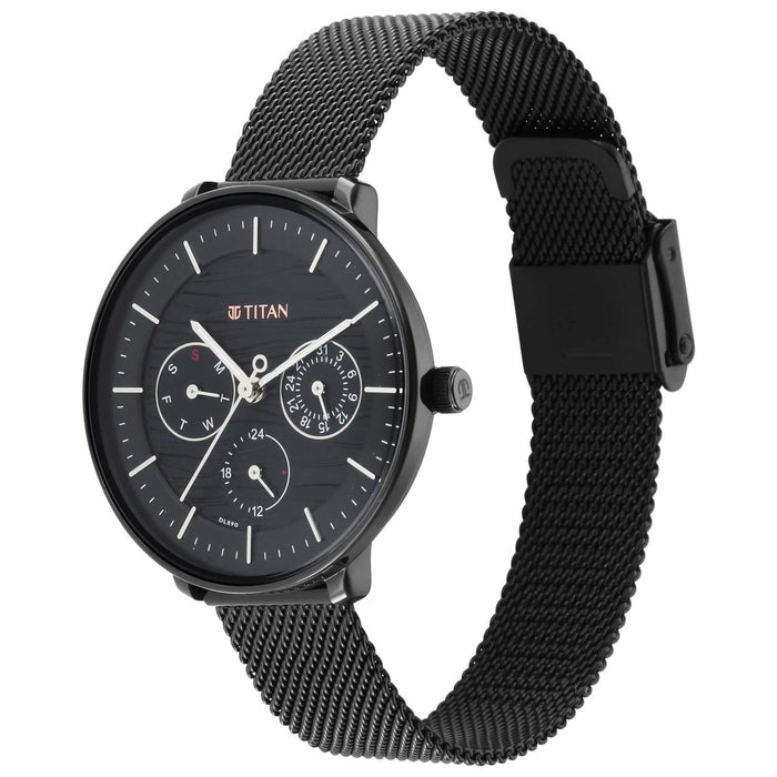 Titan Workwear Black Dial Black Stainless Steel Strap Watch 2651NM02