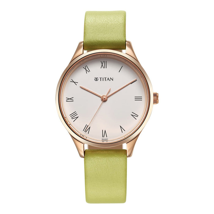 Titan Workwear Green Leather Strap watch for Women 2649WL03
