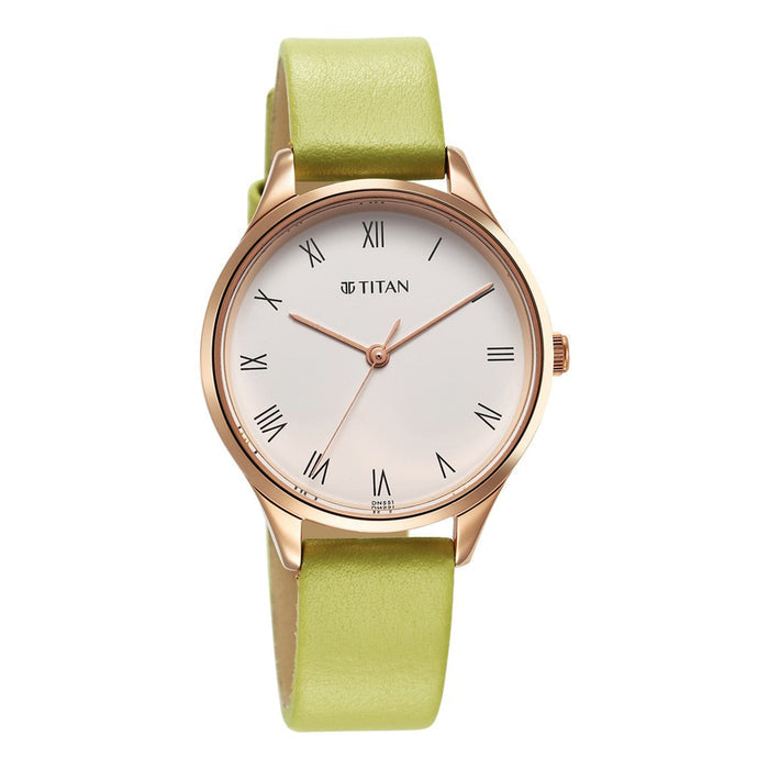 Titan Workwear Green Leather Strap watch for Women 2649WL03