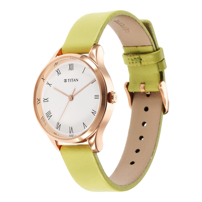Titan Workwear Green Leather Strap watch for Women 2649WL03