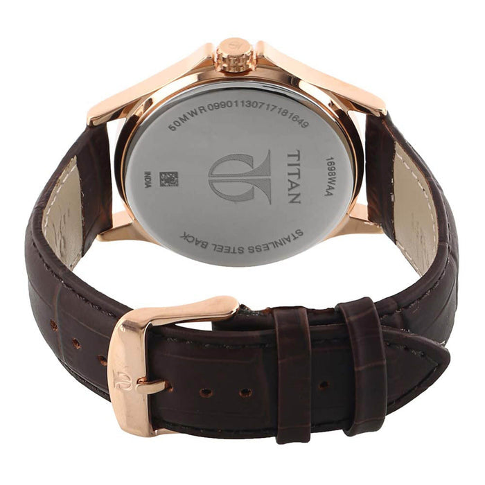TITAN Workwear Men’s Chronograph Watch | Quartz, Water Resistant, Leather Band | Brown Band and White Dial