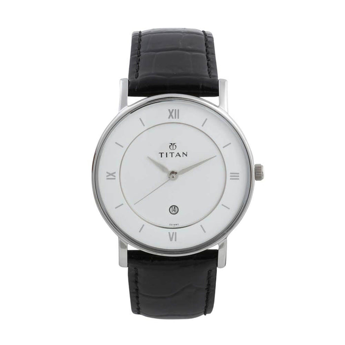 TITAN Workwear Men’s Contemporary Watch - Quartz, Water Resistant, Leather Strap - Black Band and White Dial
