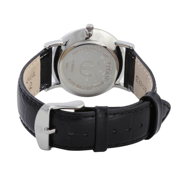 TITAN Workwear Men’s Contemporary Watch - Quartz, Water Resistant, Leather Strap - Black Band and White Dial