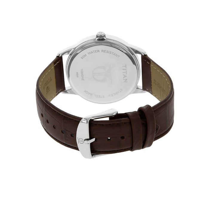 Titan Workwear Men’s Designer Dress Watch | Quartz, Water Resistant, Leather Band | Brown Band and Silver Dial