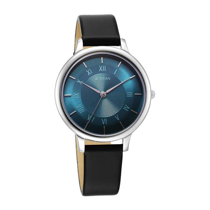 Titan Workwear Quartz Analog Blue Dial Brown Leather Strap Watch For Women 2732SL01