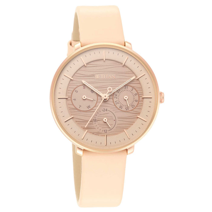 Titan Workwear Rose Gold Dial Red Leather Strap Watch 2651WL03