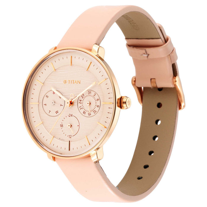 Titan Workwear Rose Gold Dial Red Leather Strap Watch 2651WL03