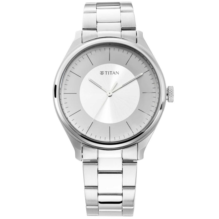 Titan Workwear Watch for Men with Beige Dial & Analog Function 1802SM03, Silver, bracelet