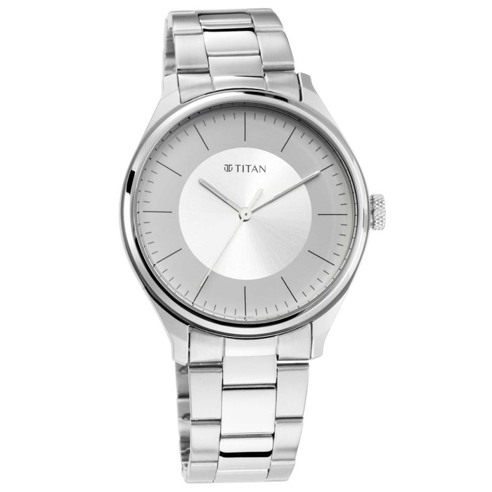 Titan Workwear Watch for Men with Beige Dial & Analog Function 1802SM03, Silver, bracelet