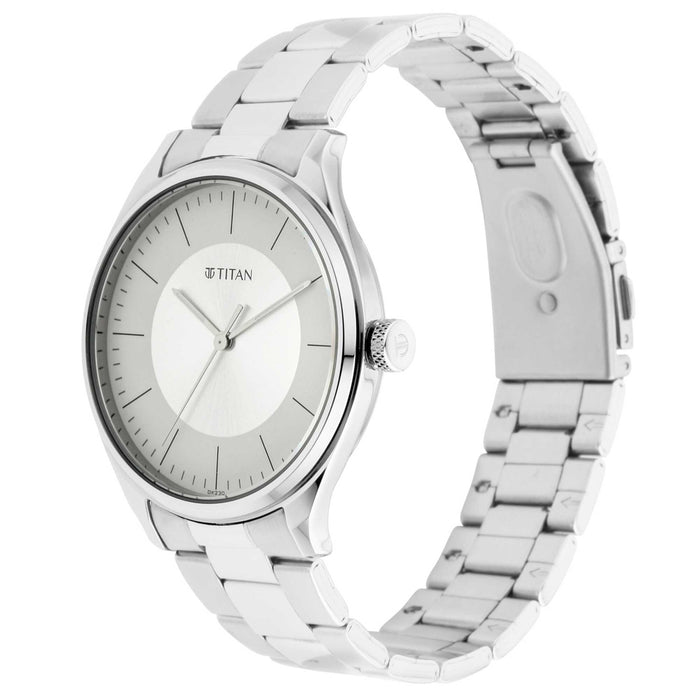 Titan Workwear Watch for Men with Beige Dial & Analog Function 1802SM03, Silver, bracelet