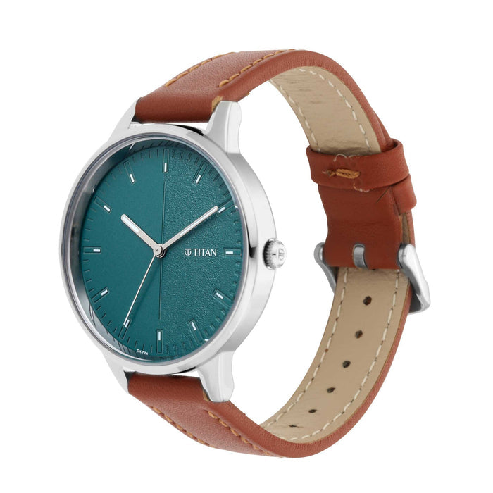 Titan Workwear Watch with Green Dial Leather Strap 2648SL01