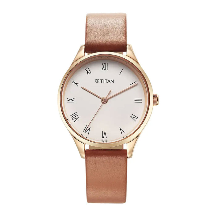 Titan Workwear White Dial Leather Strap Watch for Women 2649WL04