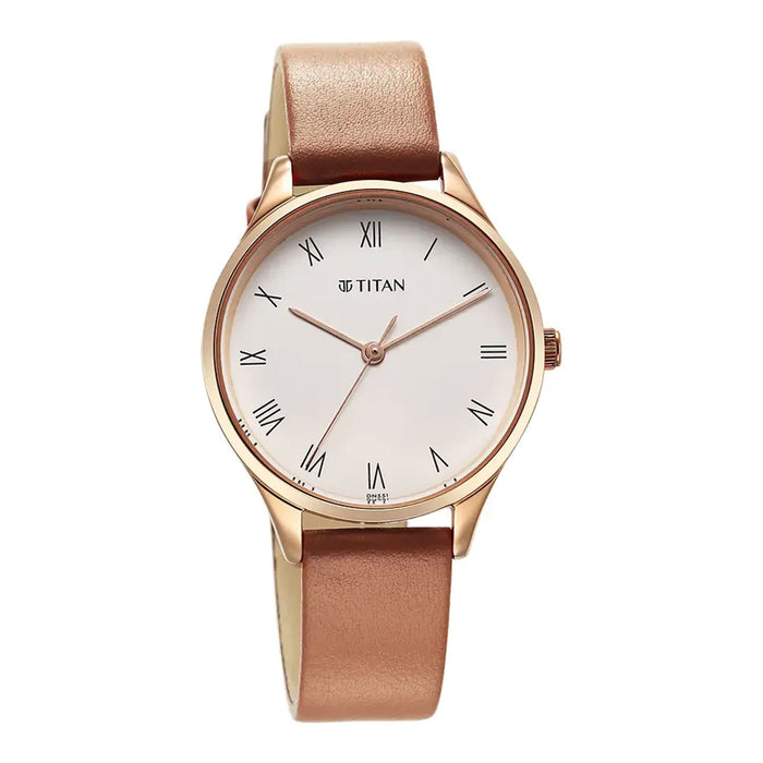 Titan Workwear White Dial Leather Strap Watch for Women 2649WL04