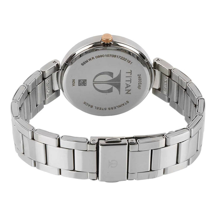 Titan Workwear Women’s Contemporary Watch - Quartz, Water Resistant, Stainless Steel Strap – Silver Band and Gold Dial