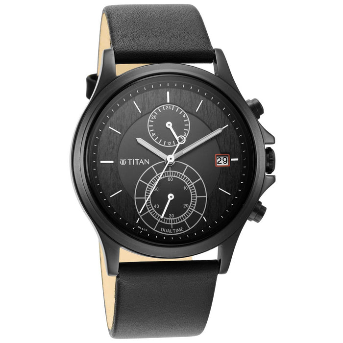 Workwear Black Dial Black Leather Strap Watch