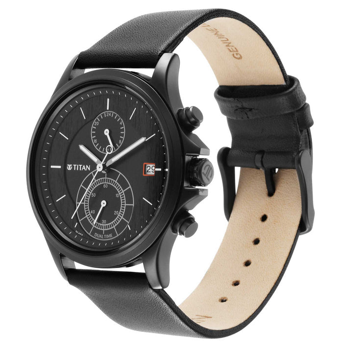Workwear Black Dial Black Leather Strap Watch