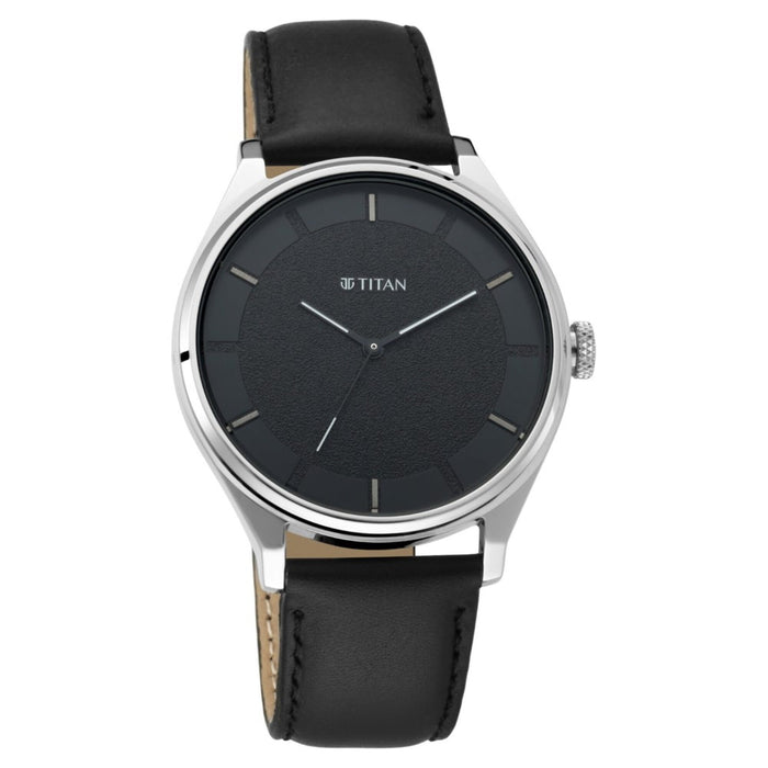 Workwear Watch with Black Dial & Leather Strap