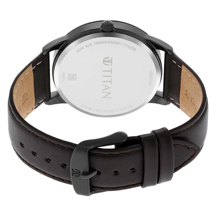Workwear Watch with Golden Dial & Leather Strap